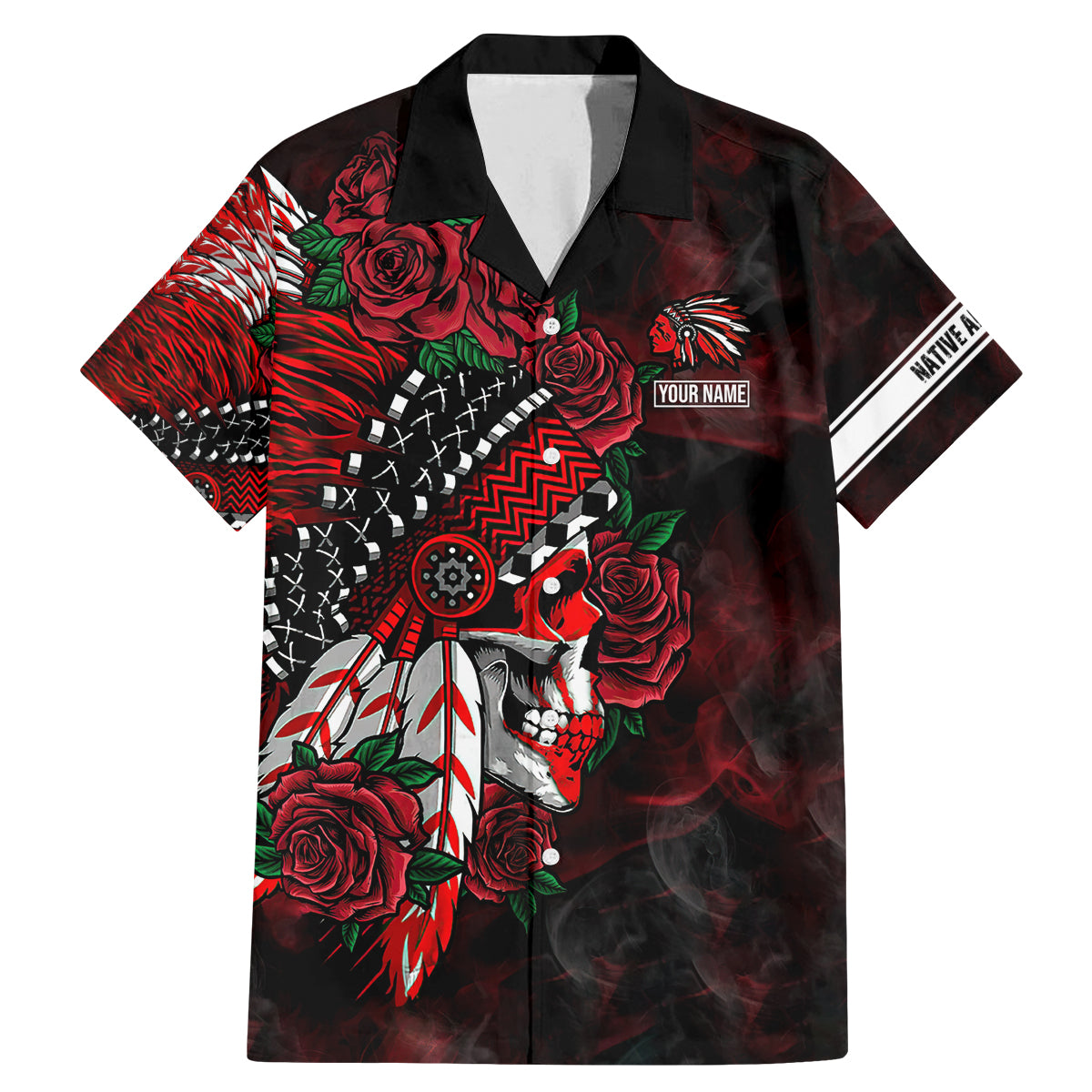Personalised Native American Chief Skull Family Matching Mermaid Dress and Hawaiian Shirt Rose Skull - Wonder Print Shop
