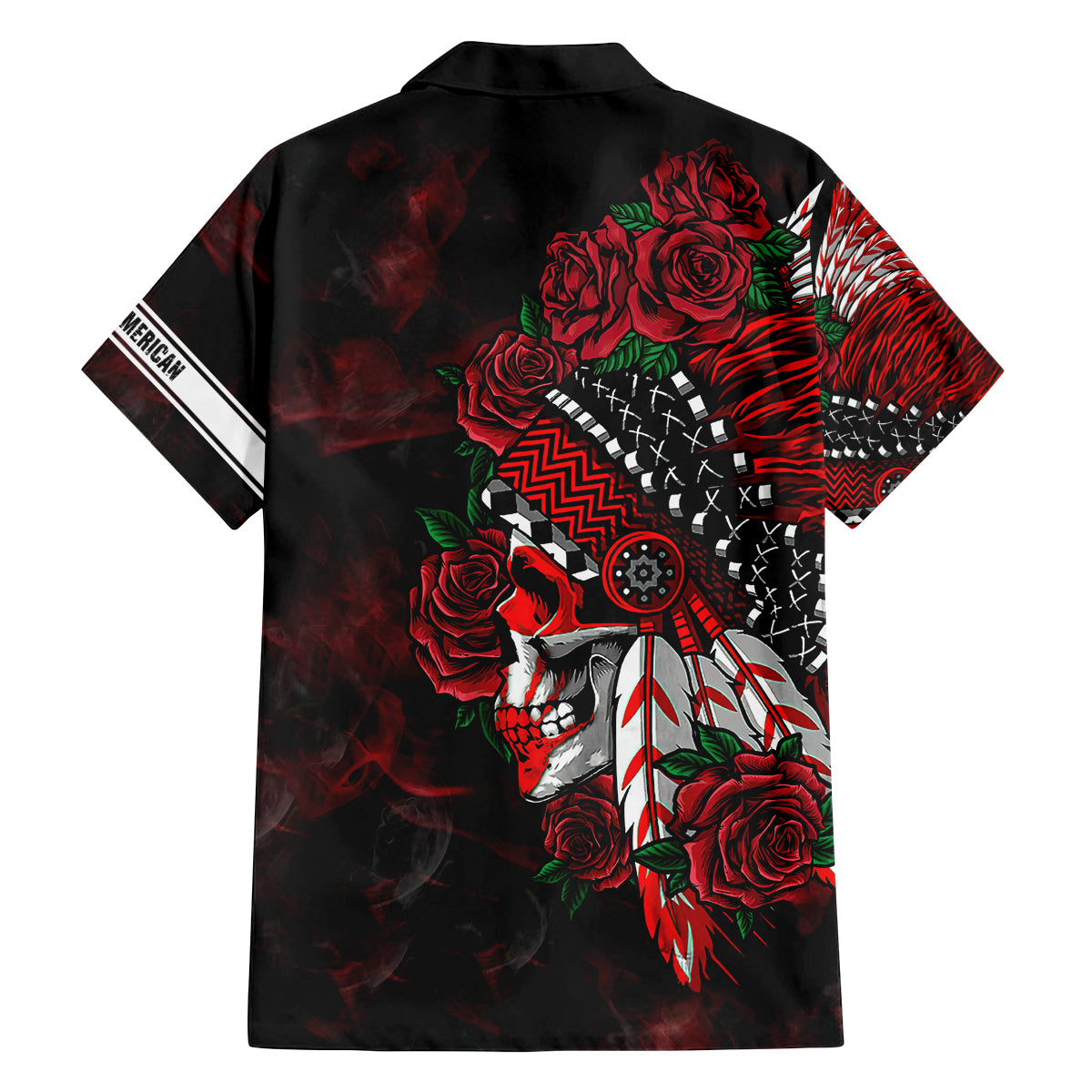 Personalised Native American Chief Skull Family Matching Off Shoulder Long Sleeve Dress and Hawaiian Shirt Rose Skull - Wonder Print Shop