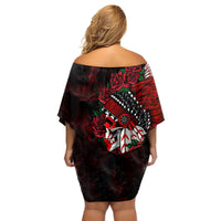 Personalised Native American Chief Skull Family Matching Off Shoulder Short Dress and Hawaiian Shirt Rose Skull - Wonder Print Shop