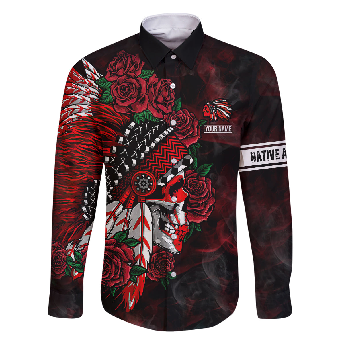 Personalised Native American Chief Skull Family Matching Tank Maxi Dress and Hawaiian Shirt Rose Skull - Wonder Print Shop