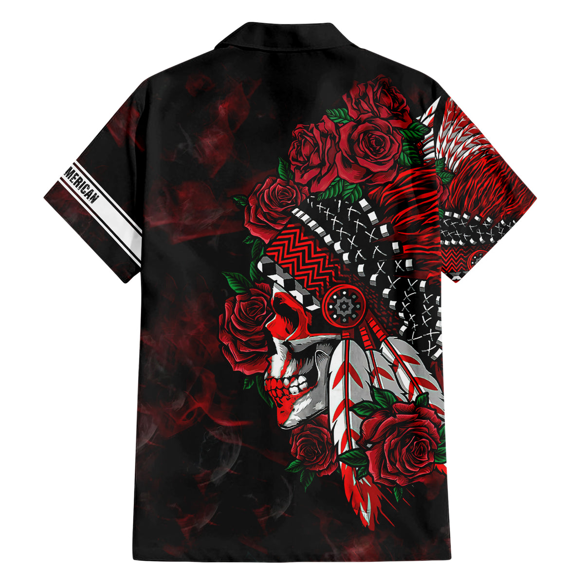 Personalised Native American Chief Skull Hawaiian Shirt Rose Skull - Wonder Print Shop