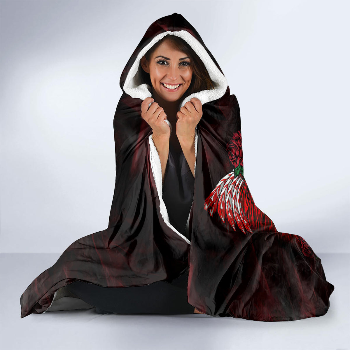 personalised-native-american-chief-skull-hooded-blanket-rose-skull