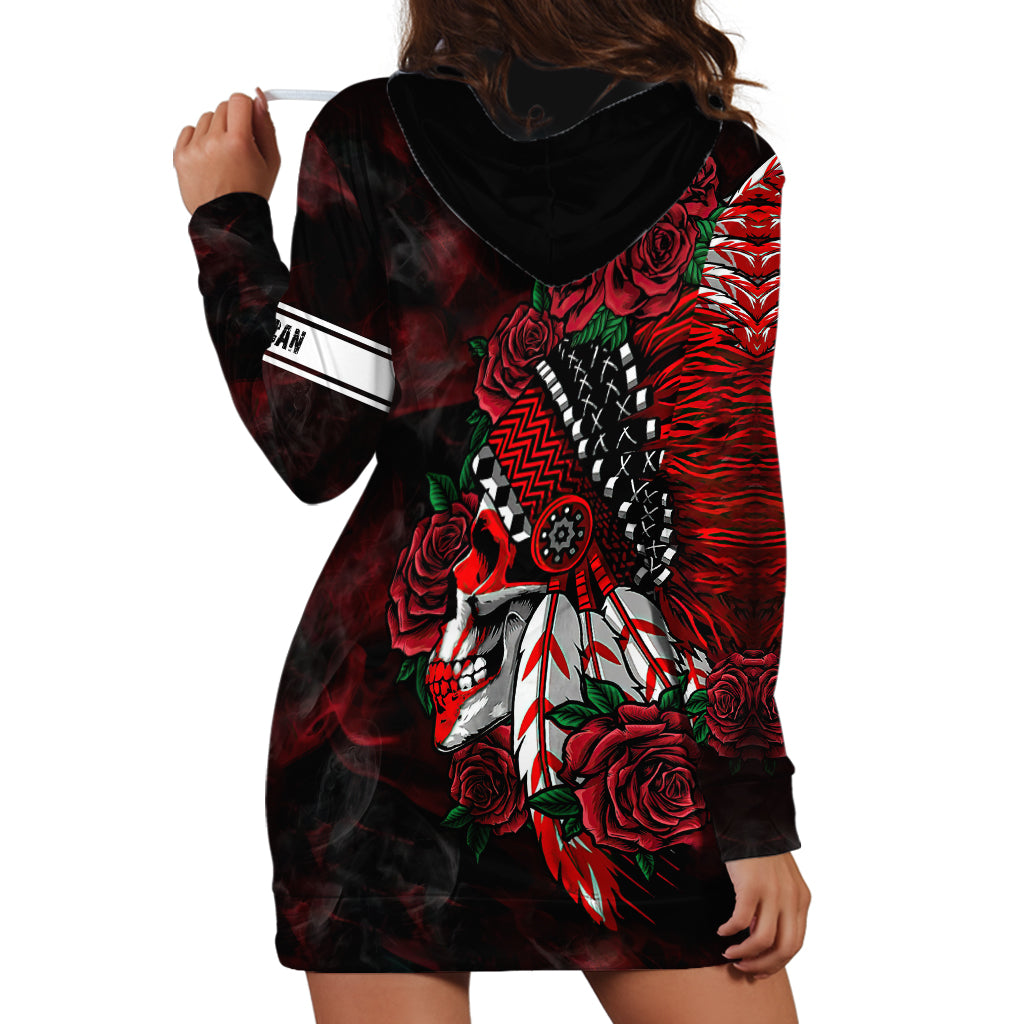 Personalised Native American Chief Skull Hoodie Dress Rose Skull - Wonder Print Shop