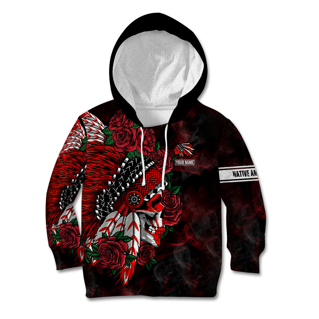 Personalised Native American Chief Skull Kid Hoodie Rose Skull - Wonder Print Shop