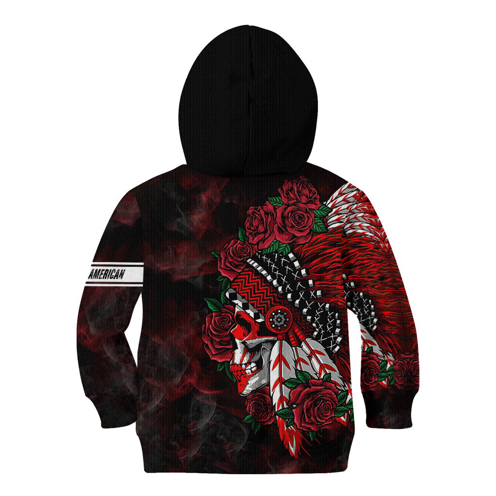 Personalised Native American Chief Skull Kid Hoodie Rose Skull - Wonder Print Shop