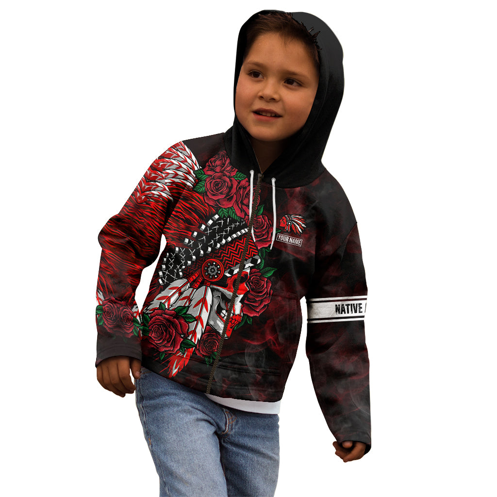 Personalised Native American Chief Skull Kid Hoodie Rose Skull - Wonder Print Shop