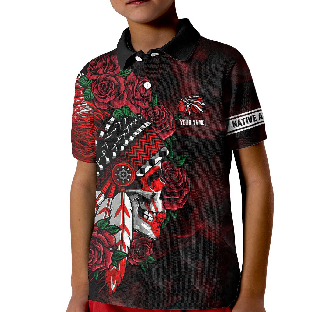 Personalised Native American Chief Skull Kid Polo Shirt Rose Skull - Wonder Print Shop
