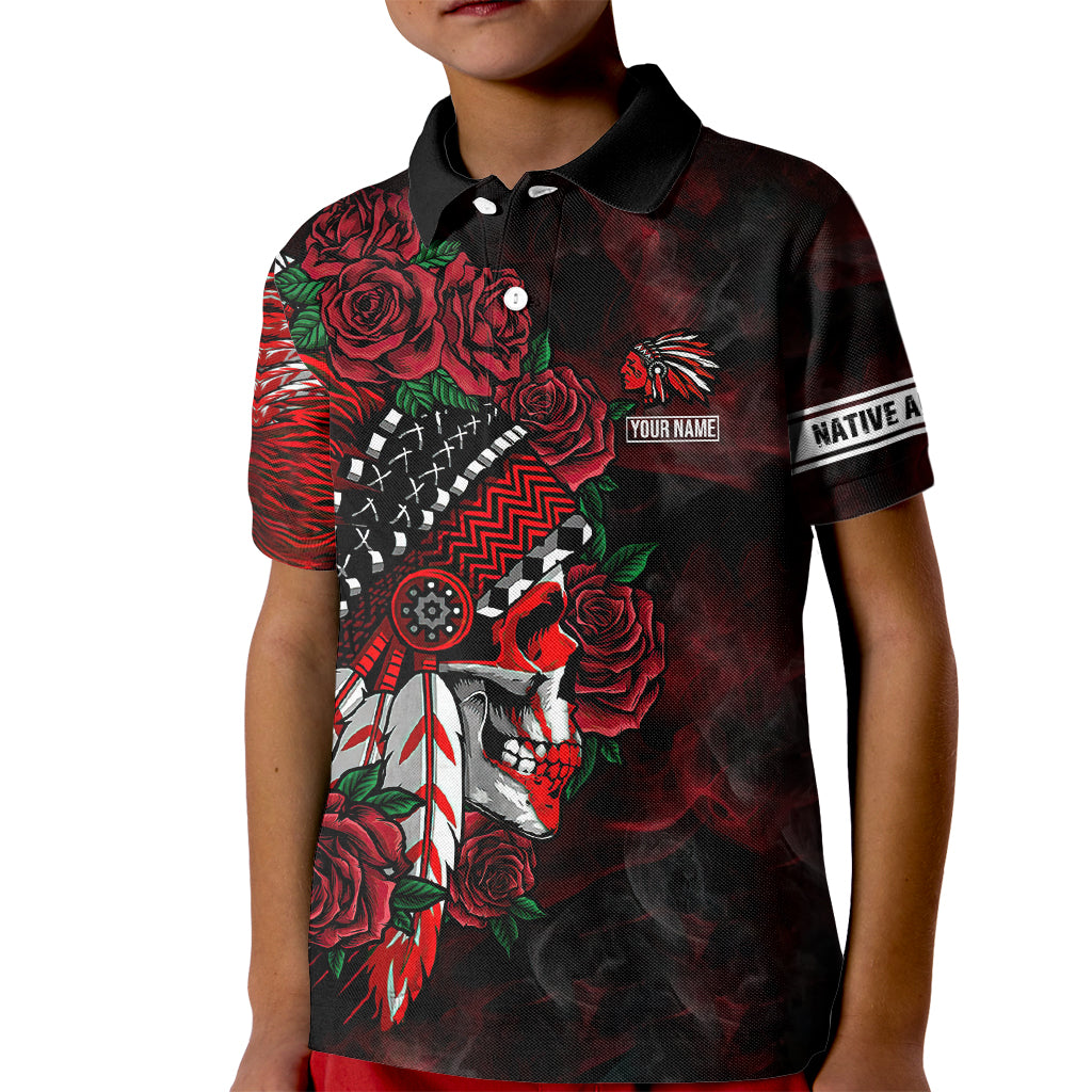 personalised-native-american-chief-skull-kid-polo-shirt-rose-skull