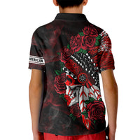 Personalised Native American Chief Skull Kid Polo Shirt Rose Skull - Wonder Print Shop