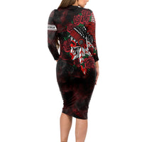 Personalised Native American Chief Skull Long Sleeve Bodycon Dress Rose Skull - Wonder Print Shop