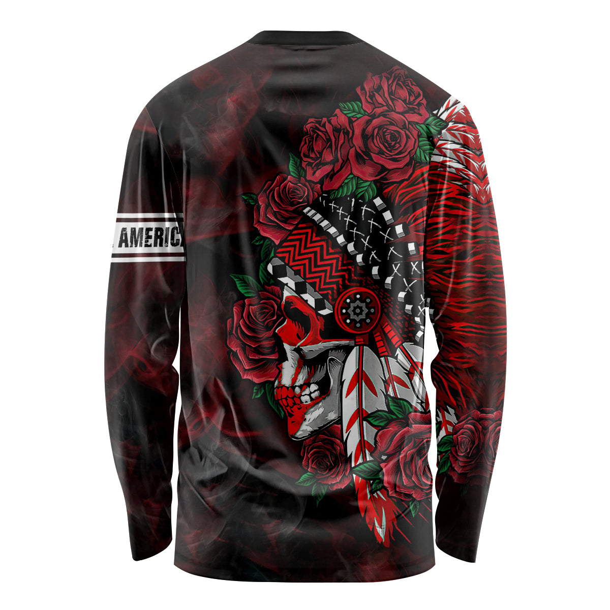 Personalised Native American Chief Skull Long Sleeve Shirt Rose Skull - Wonder Print Shop