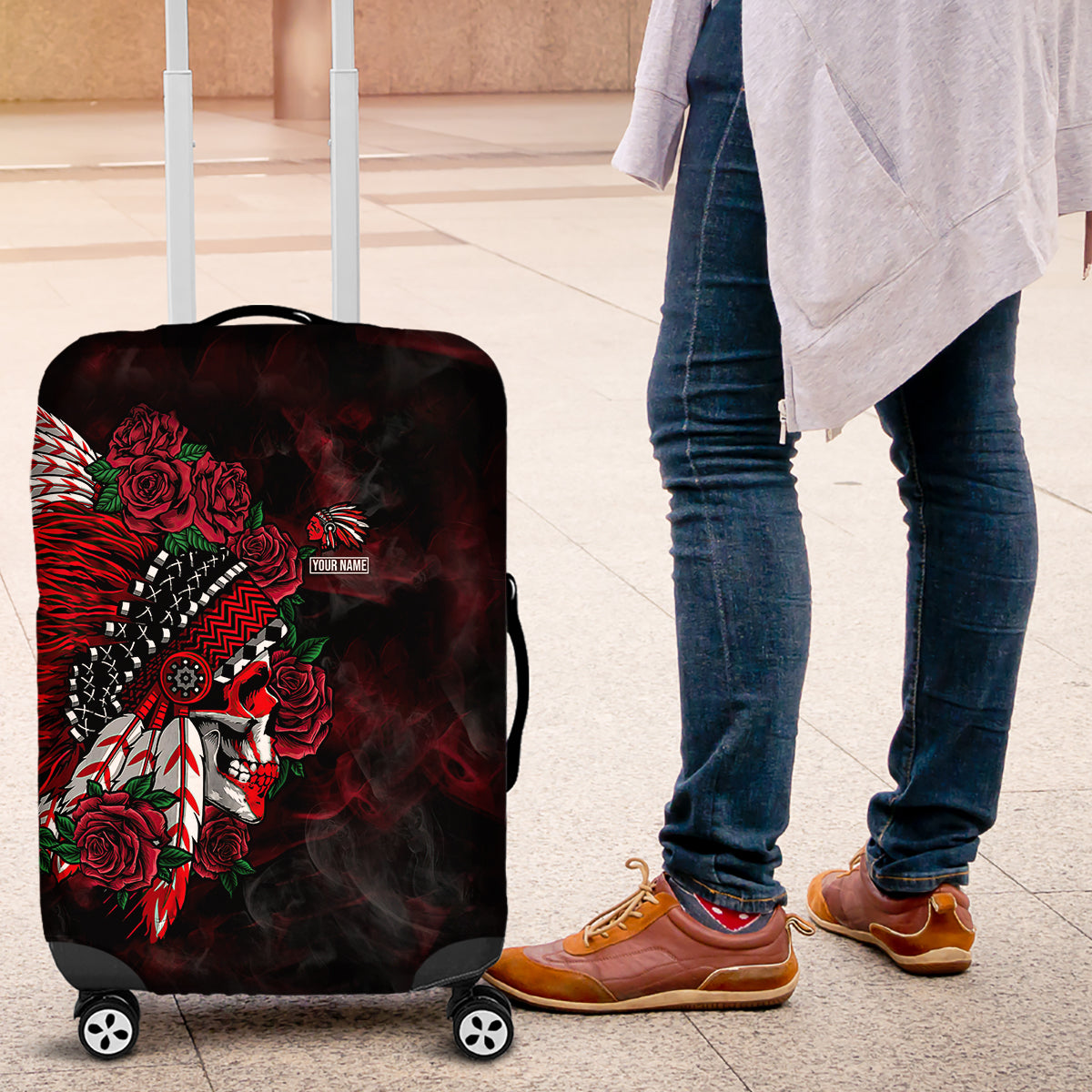 Personalised Native American Chief Skull Luggage Cover Rose Skull - Wonder Print Shop