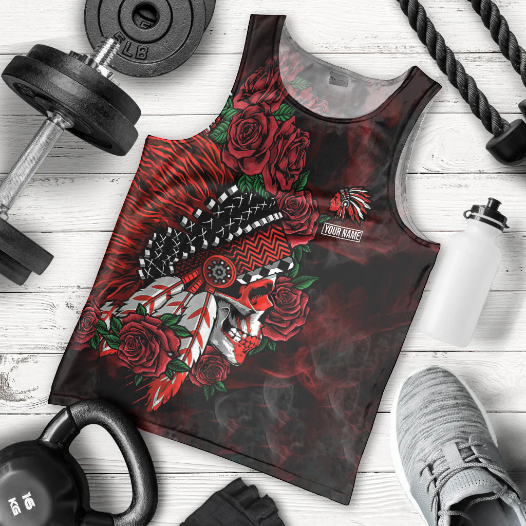 Personalised Native American Chief Skull Men Tank Top Rose Skull - Wonder Print Shop