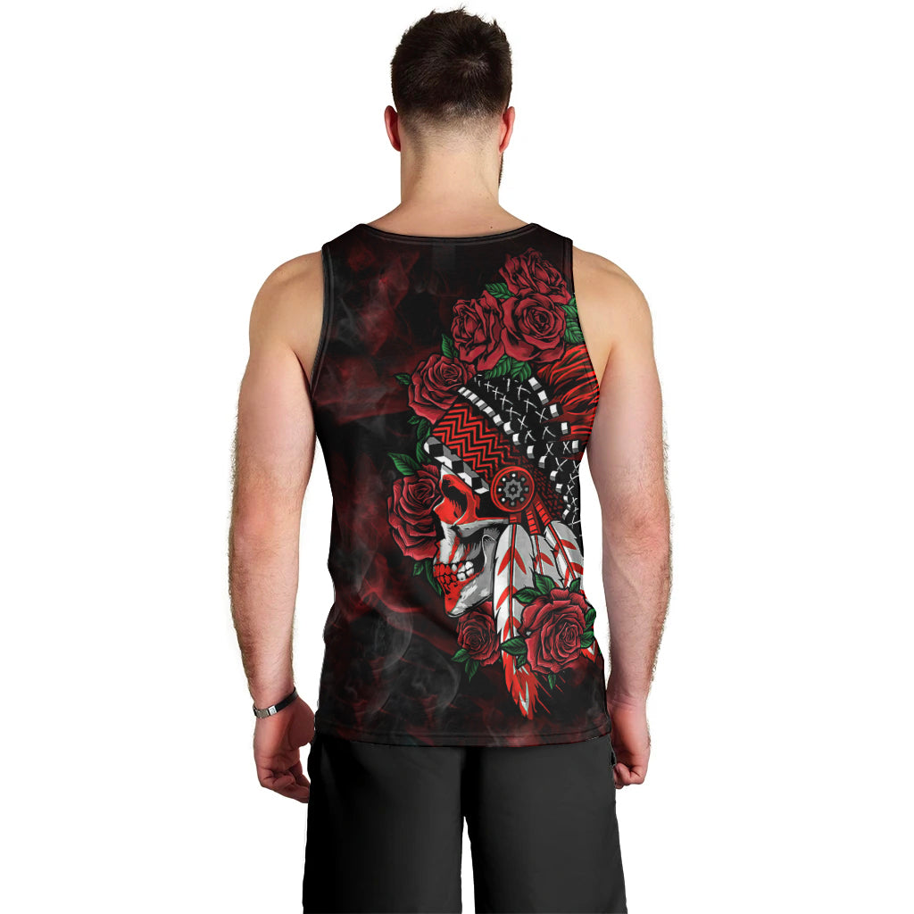Personalised Native American Chief Skull Men Tank Top Rose Skull - Wonder Print Shop