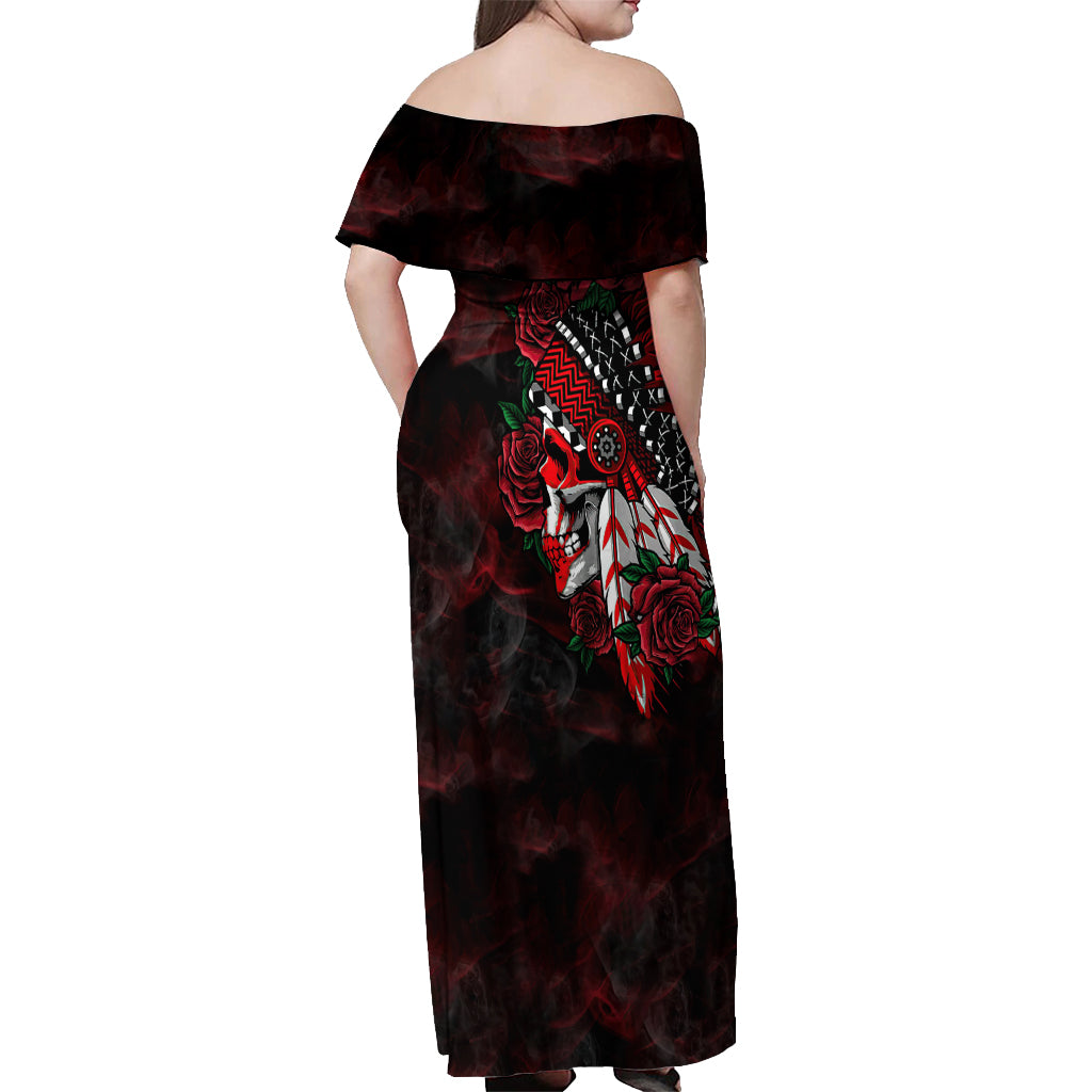Personalised Native American Chief Skull Off Shoulder Maxi Dress Rose Skull - Wonder Print Shop