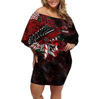 Personalised Native American Chief Skull Off Shoulder Short Dress Rose Skull - Wonder Print Shop