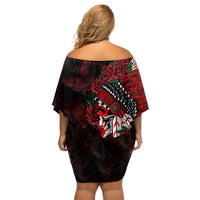 Personalised Native American Chief Skull Off Shoulder Short Dress Rose Skull - Wonder Print Shop