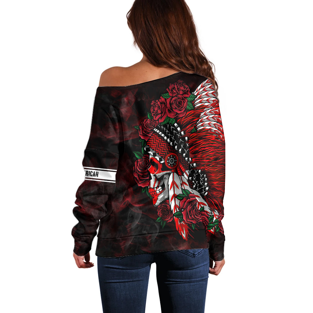 Personalised Native American Chief Skull Off Shoulder Sweater Rose Skull - Wonder Print Shop