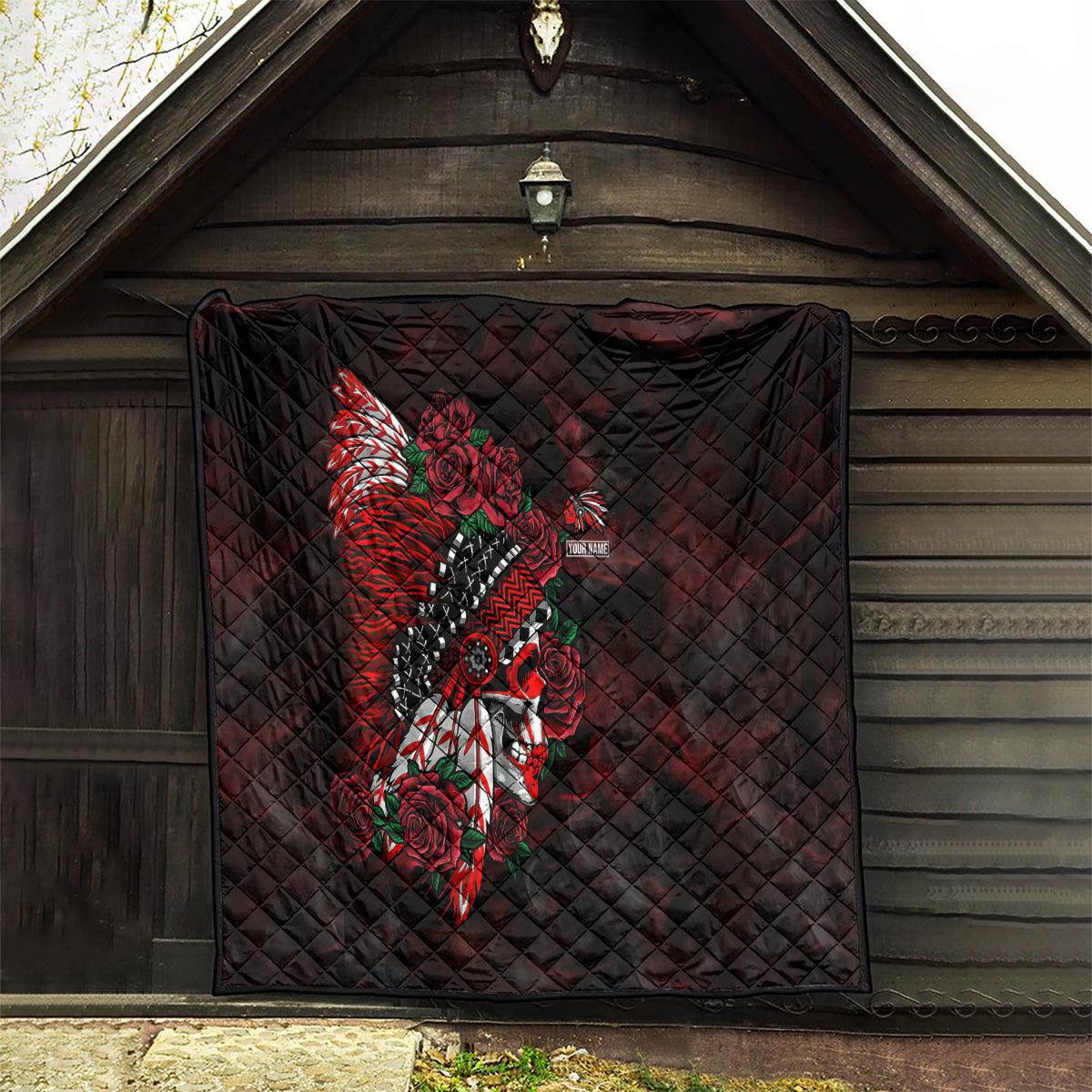 Personalised Native American Chief Skull Quilt Rose Skull - Wonder Print Shop
