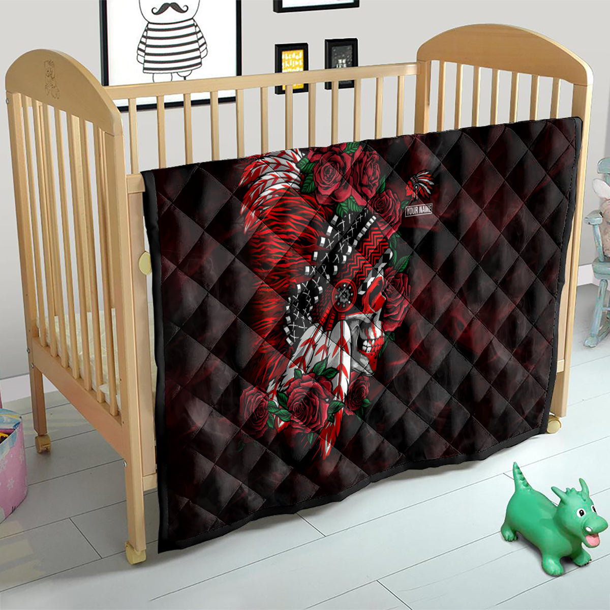 Personalised Native American Chief Skull Quilt Rose Skull - Wonder Print Shop