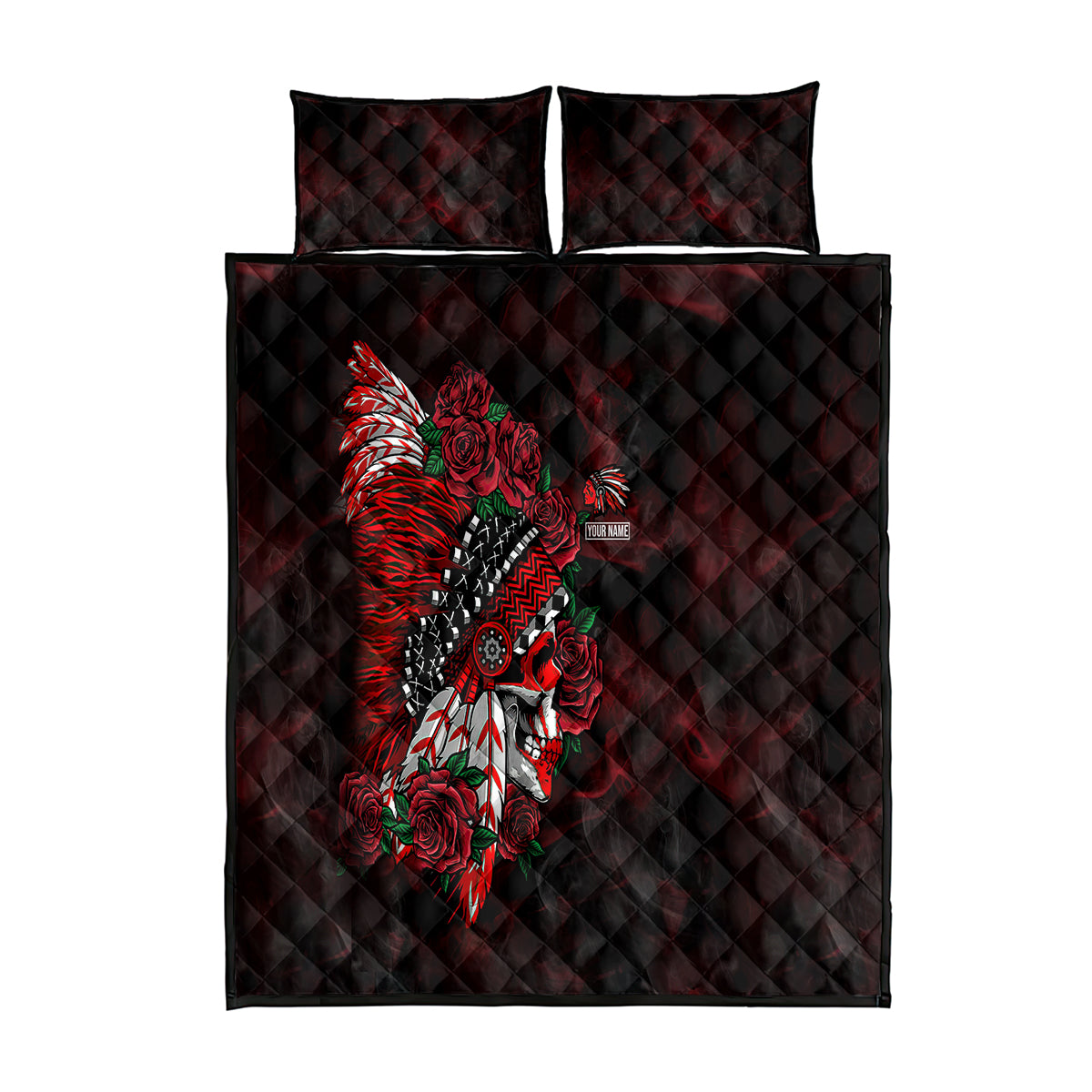 Personalised Native American Chief Skull Quilt Bed Set Rose Skull - Wonder Print Shop