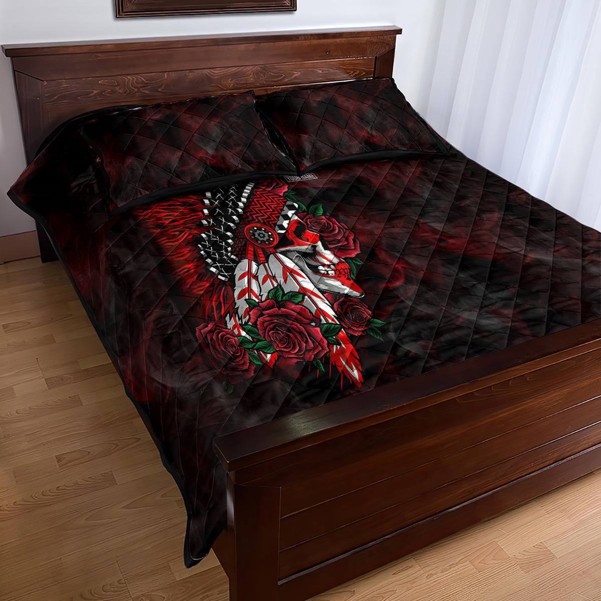 Personalised Native American Chief Skull Quilt Bed Set Rose Skull - Wonder Print Shop