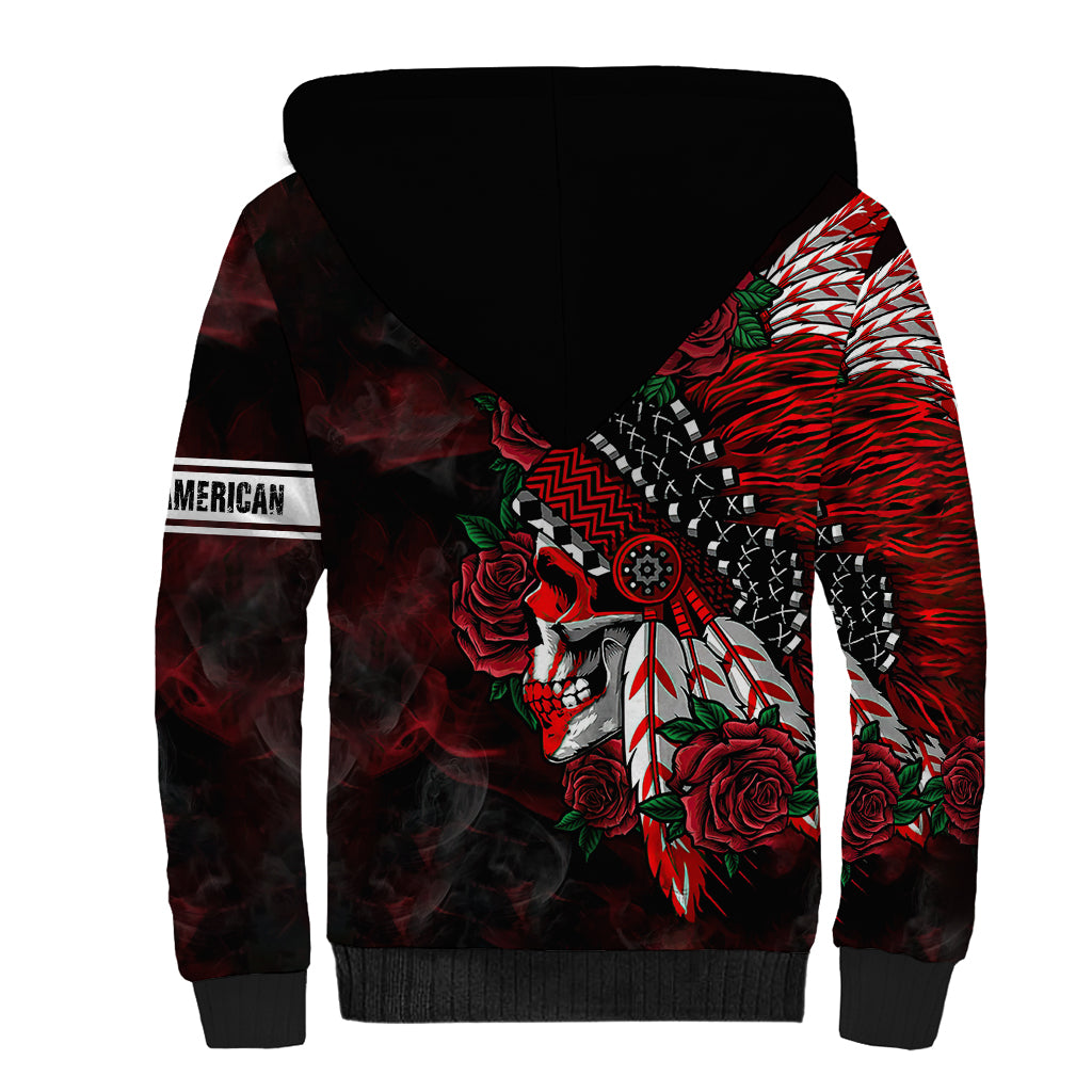 Personalised Native American Chief Skull Sherpa Hoodie Rose Skull - Wonder Print Shop