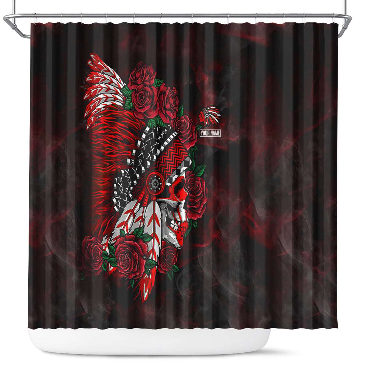 personalised-native-american-chief-skull-shower-curtain-rose-skull