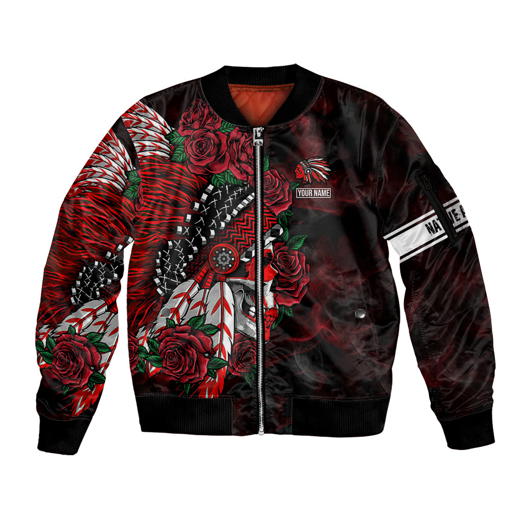 Personalised Native American Chief Skull Sleeve Zip Bomber Jacket Rose Skull - Wonder Print Shop