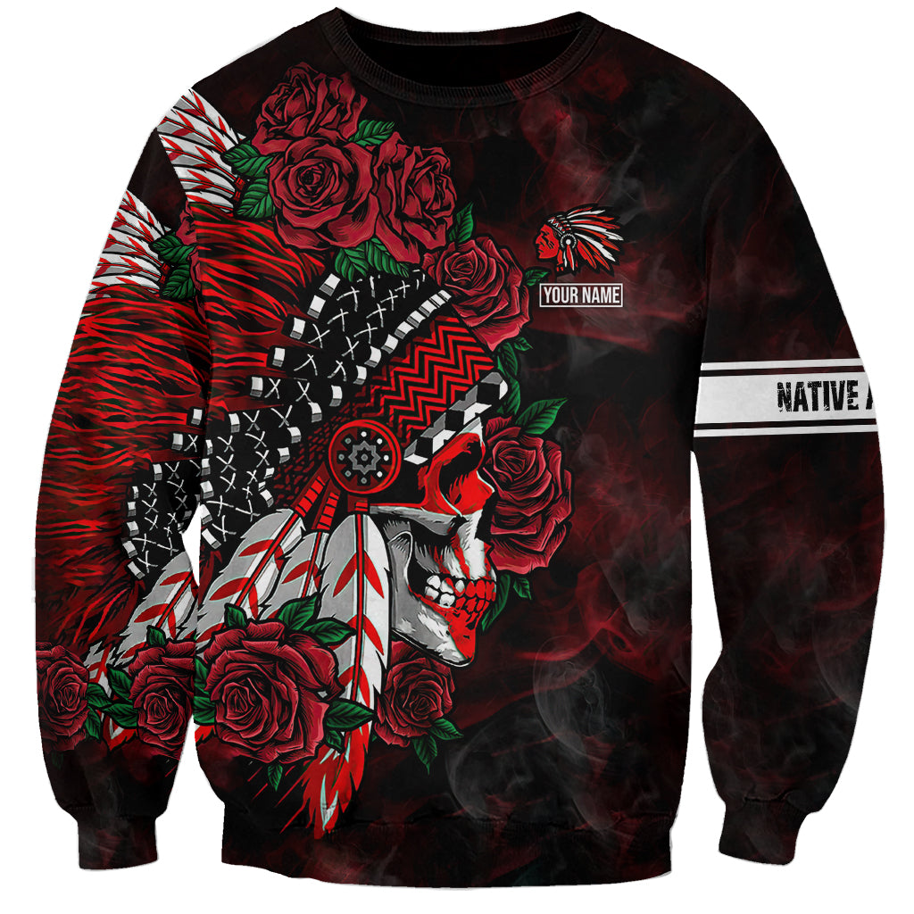 Personalised Native American Chief Skull Sweatshirt Rose Skull - Wonder Print Shop