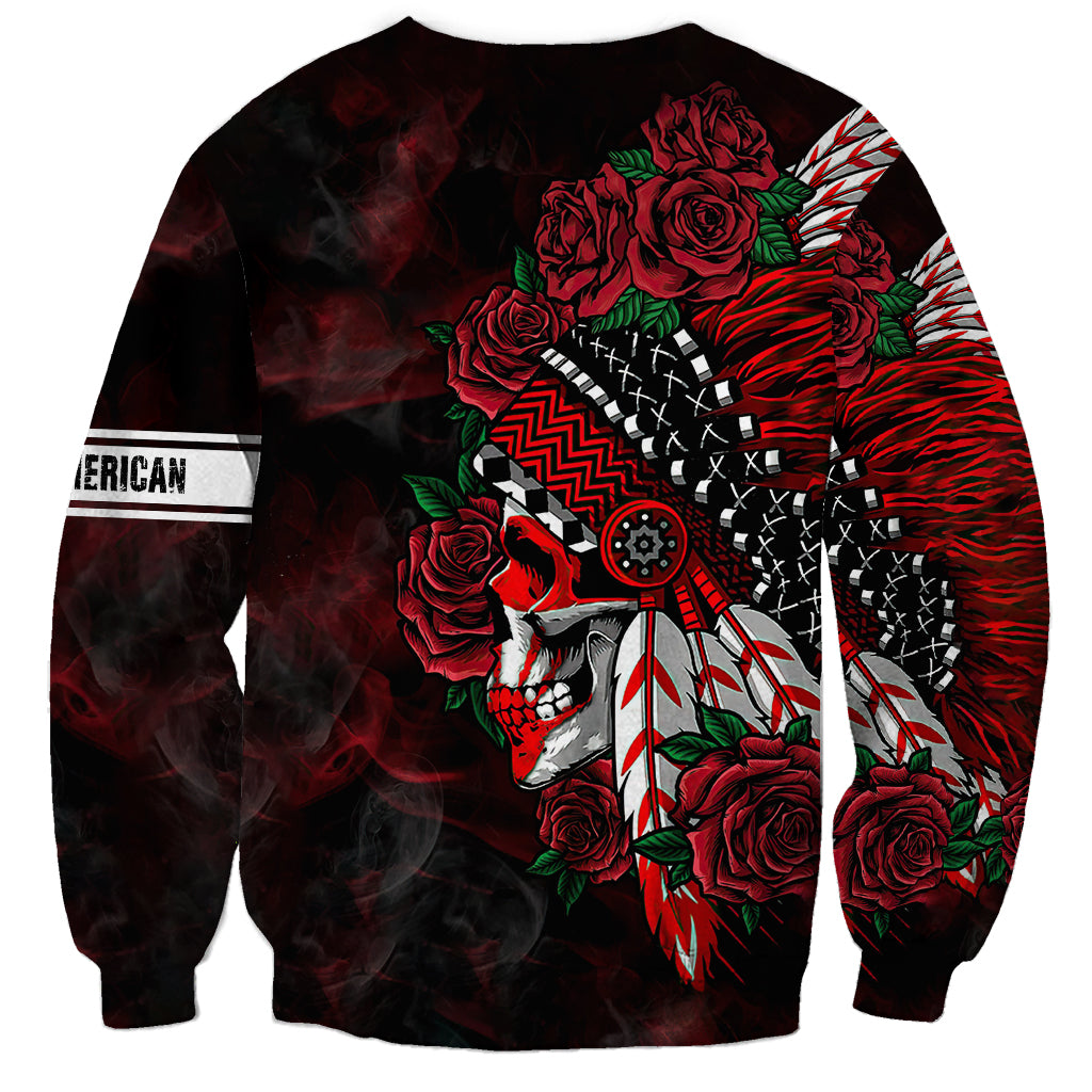 Personalised Native American Chief Skull Sweatshirt Rose Skull - Wonder Print Shop