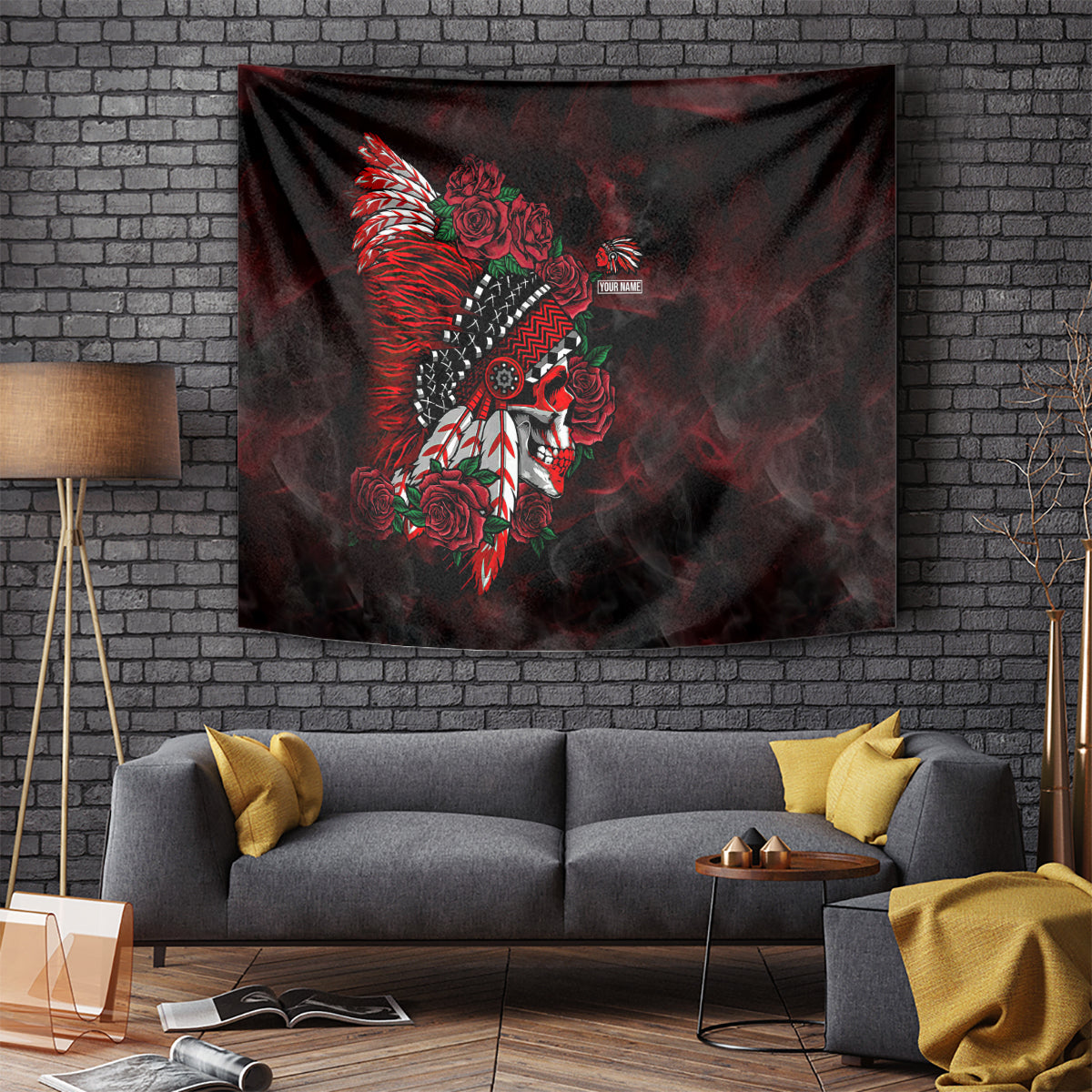 Personalised Native American Chief Skull Tapestry Rose Skull - Wonder Print Shop