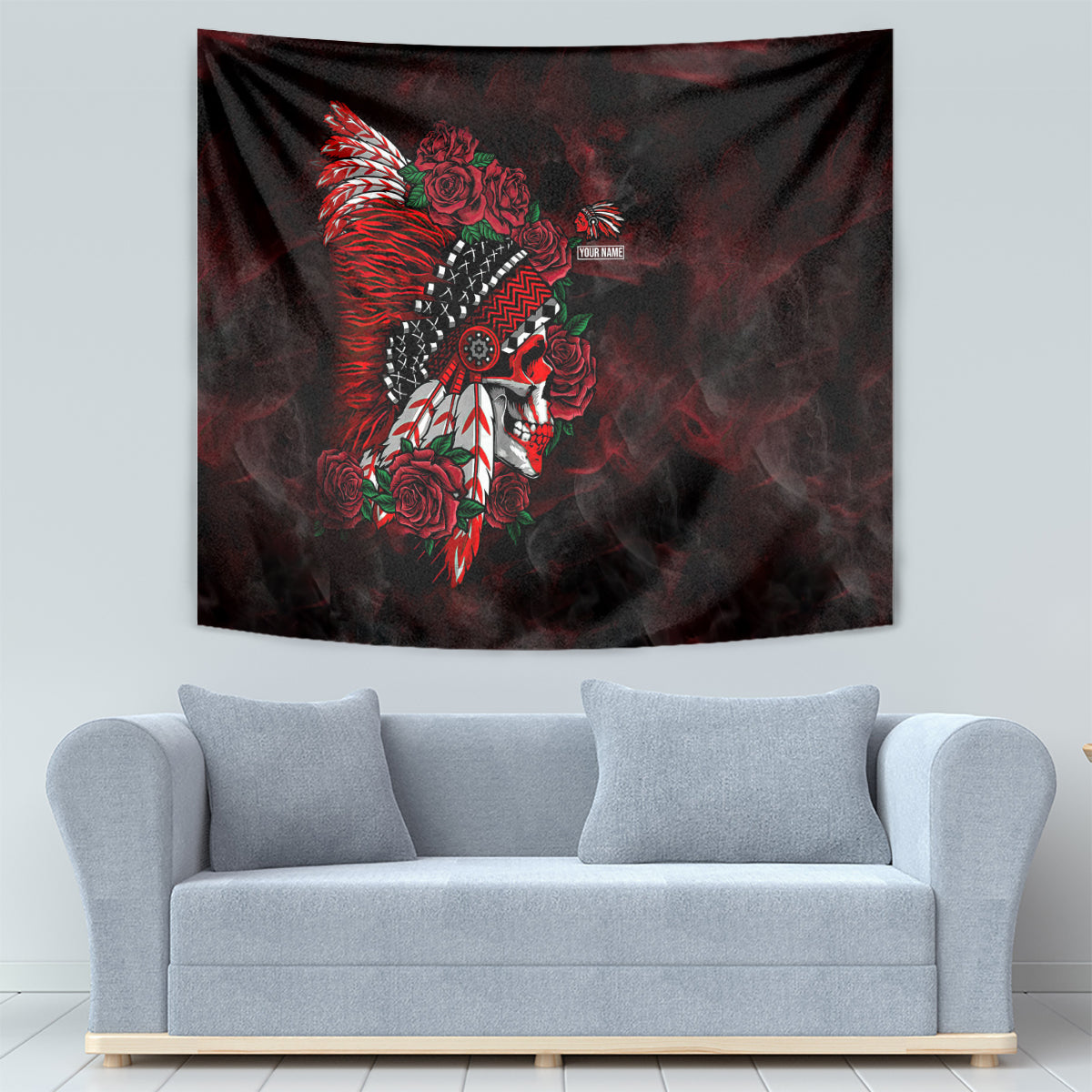 Personalised Native American Chief Skull Tapestry Rose Skull - Wonder Print Shop