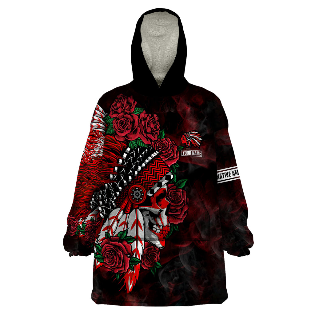 Personalised Native American Chief Skull Wearable Blanket Hoodie Rose Skull - Wonder Print Shop