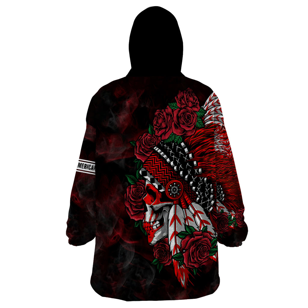 Personalised Native American Chief Skull Wearable Blanket Hoodie Rose Skull - Wonder Print Shop