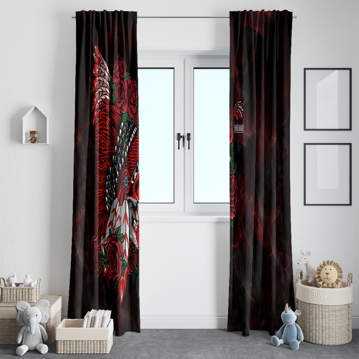 Personalised Native American Chief Skull Window Curtain Rose Skull - Wonder Print Shop