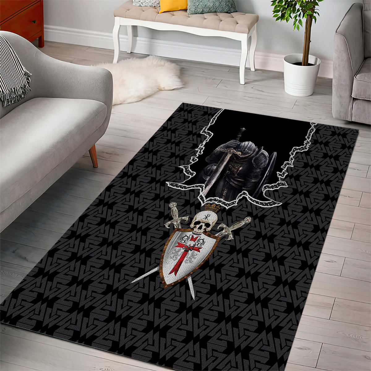 Personalised Knights Templar Warrior Skull Area Rug - Wonder Print Shop