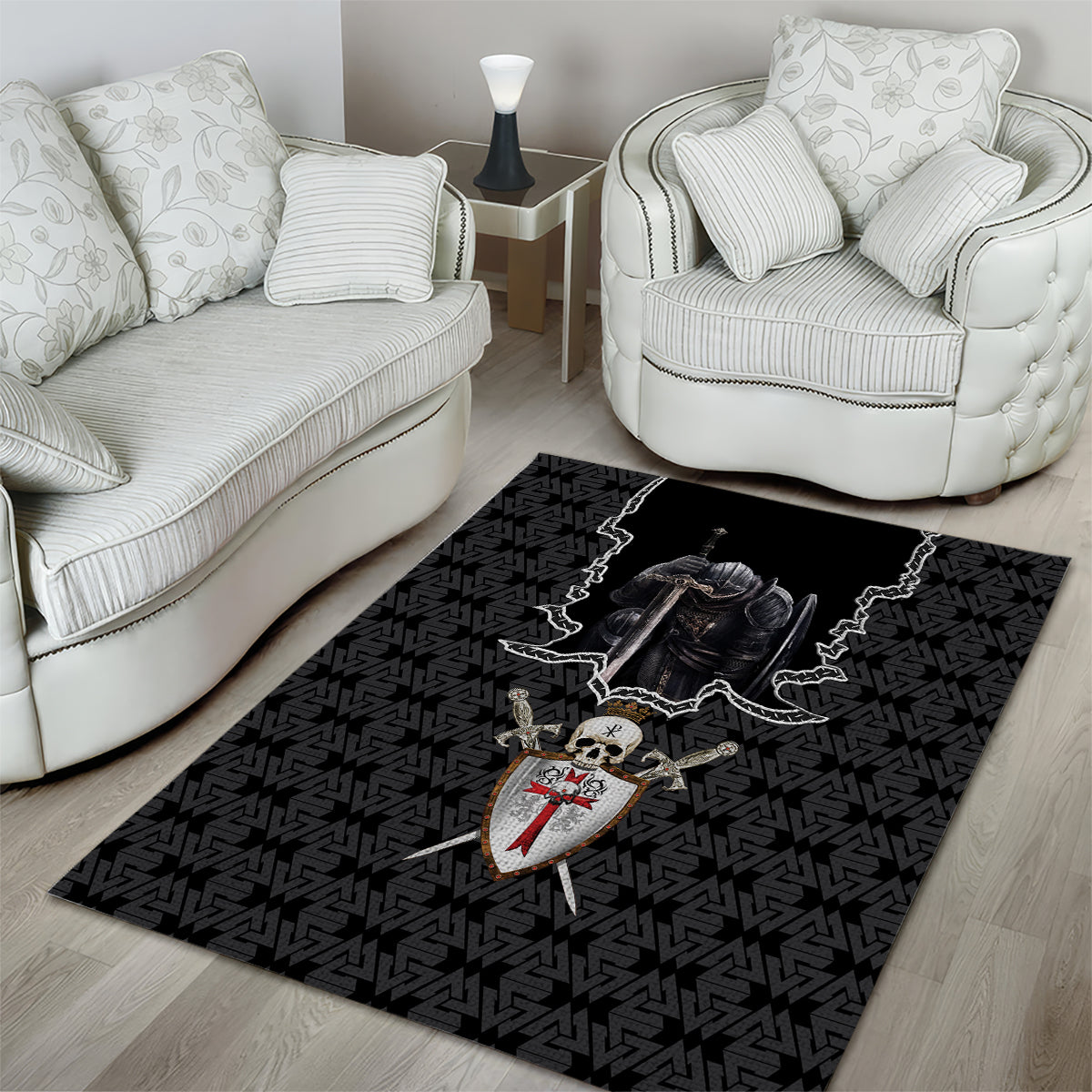 Personalised Knights Templar Warrior Skull Area Rug - Wonder Print Shop