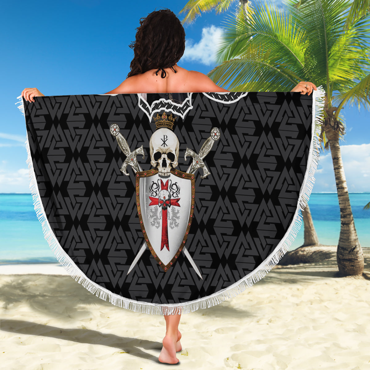 Personalised Knights Templar Warrior Skull Beach Blanket - Wonder Print Shop
