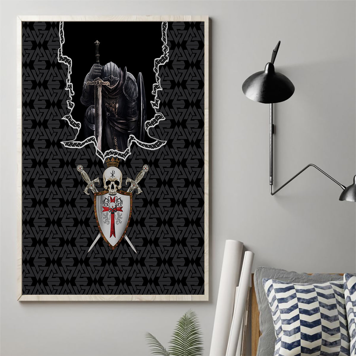 Personalised Knights Templar Warrior Skull Canvas Wall Art - Wonder Print Shop