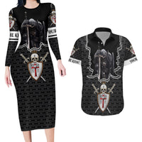 Personalised Knights Templar Warrior Skull Couples Matching Long Sleeve Bodycon Dress and Hawaiian Shirt - Wonder Print Shop