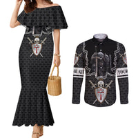 personalised-knights-templar-warrior-skull-couples-matching-mermaid-dress-and-long-sleeve-button-shirts