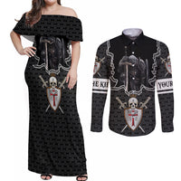 Personalised Knights Templar Warrior Skull Couples Matching Off Shoulder Maxi Dress and Long Sleeve Button Shirts - Wonder Print Shop