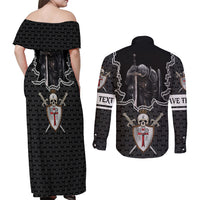 Personalised Knights Templar Warrior Skull Couples Matching Off Shoulder Maxi Dress and Long Sleeve Button Shirts - Wonder Print Shop