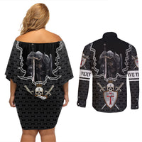 Personalised Knights Templar Warrior Skull Couples Matching Off Shoulder Short Dress and Long Sleeve Button Shirts - Wonder Print Shop