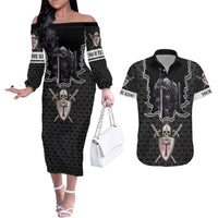 Personalised Knights Templar Warrior Skull Couples Matching Off The Shoulder Long Sleeve Dress and Hawaiian Shirt - Wonder Print Shop