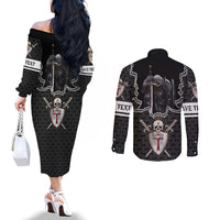 personalised-knights-templar-warrior-skull-couples-matching-off-the-shoulder-long-sleeve-dress-and-long-sleeve-button-shirts