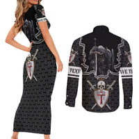 Personalised Knights Templar Warrior Skull Couples Matching Short Sleeve Bodycon Dress and Long Sleeve Button Shirts - Wonder Print Shop