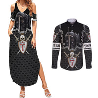 Personalised Knights Templar Warrior Skull Couples Matching Summer Maxi Dress and Long Sleeve Button Shirts - Wonder Print Shop