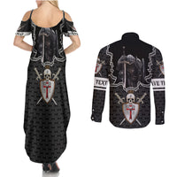 Personalised Knights Templar Warrior Skull Couples Matching Summer Maxi Dress and Long Sleeve Button Shirts - Wonder Print Shop